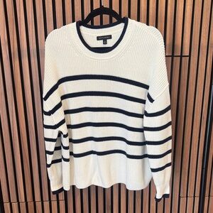 Banana Republic Black and White Striped Crewneck Sweater